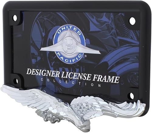 Miniatura 2 de United Pacific 50124 Marco de matrícula de motocicleta de águila fundido a presión de zinc cromado, una unidad