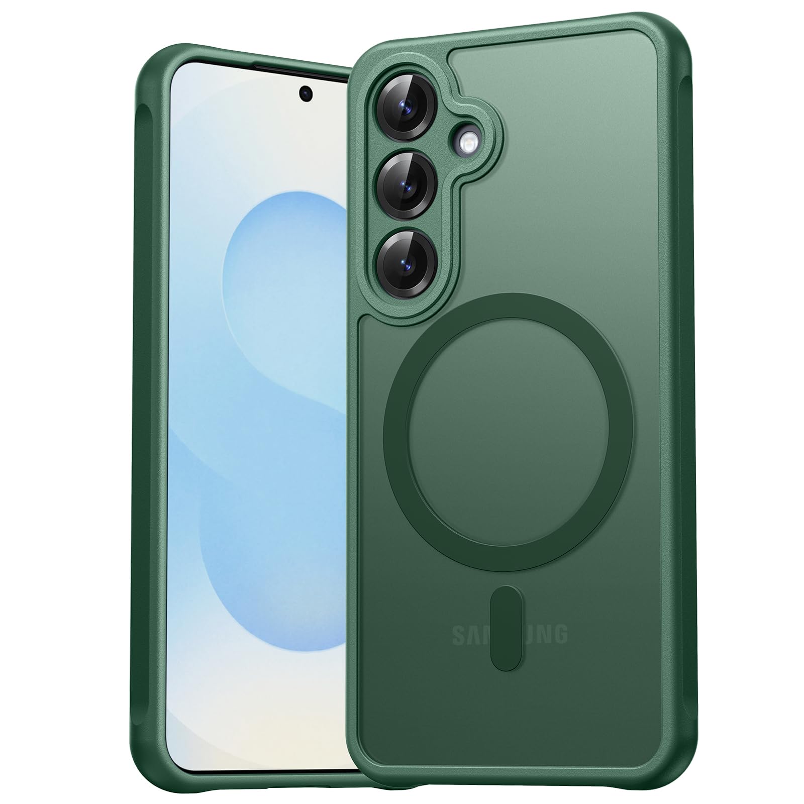 EASDNB für Samsung Galaxy S25 Hülle für Magsafe, Magnetisch Handyhülle für Samsung S25 Hülle, Kameraschutz Stoßfeste Kratzfeste Durchscheinende Schutzhülle für Galaxy S25 Case, Grün