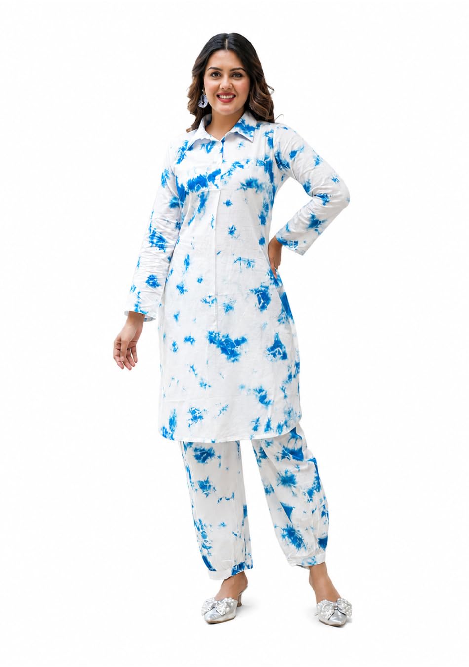 Co-ord Set –Tie-Dye Printed Kurta Pant Set for Women | Cotton Fabric, Straight Fit Kurta with Relaxed Pants, Shirt Collar & Full Sleeves | Casual, Travel & Everyday Wear-image-41