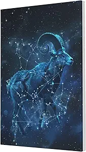 MA6GE8DE Oil Painting Canvas Twelve Zodiac Signs Aries,Blue Twelve Zodiac Signs Aries Decorative Canvas Hanging Picture,Bar,Bedroom,Living Room,Bathroom Wall Art Decor,For Aries Lovers Gift 16x24 inch