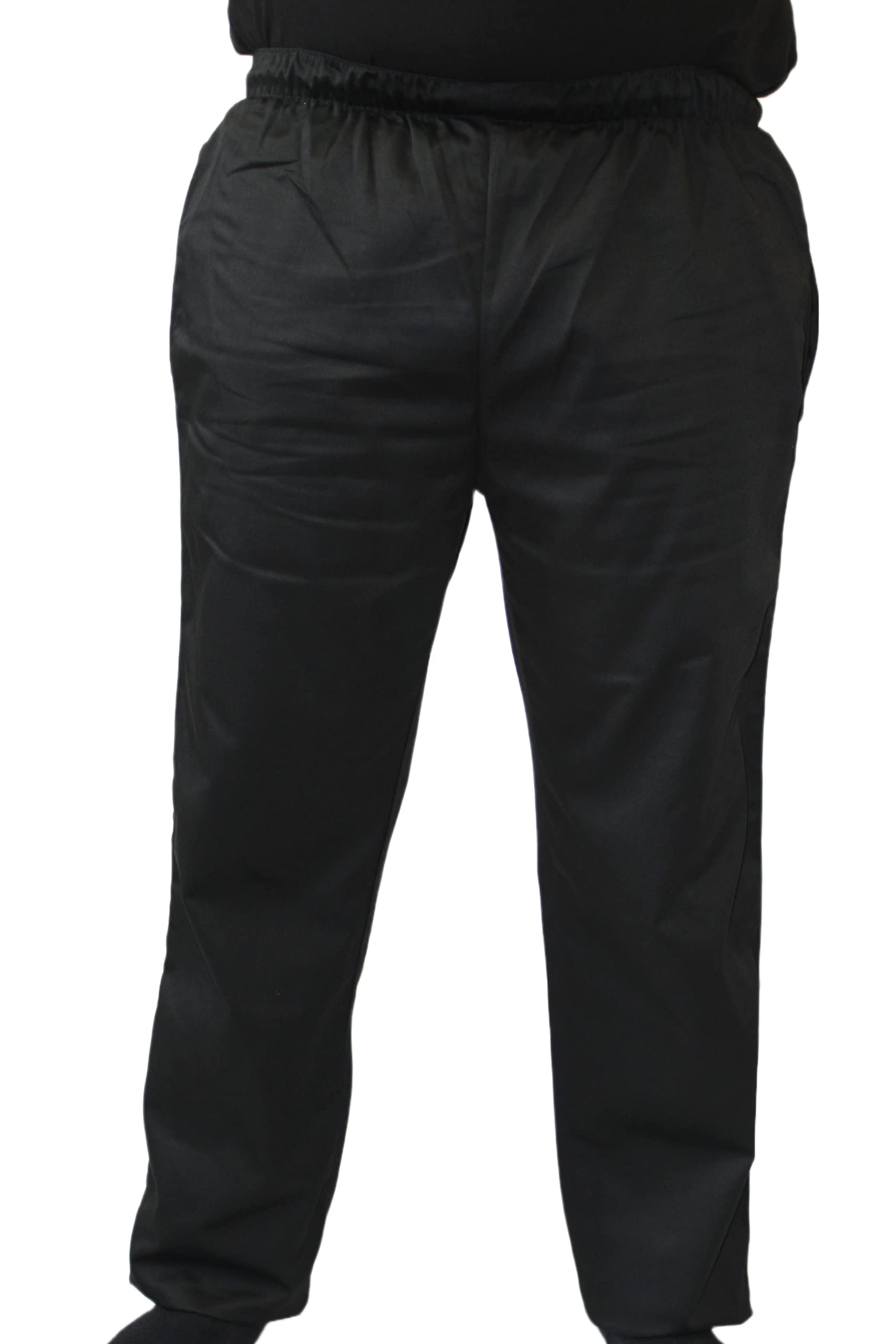 WSC Workwear Chefs Trousers w/Full Elasticated Waist w/Pullcord & Side Pockets (Unisex). Made in UK* (2XLarge, Black)