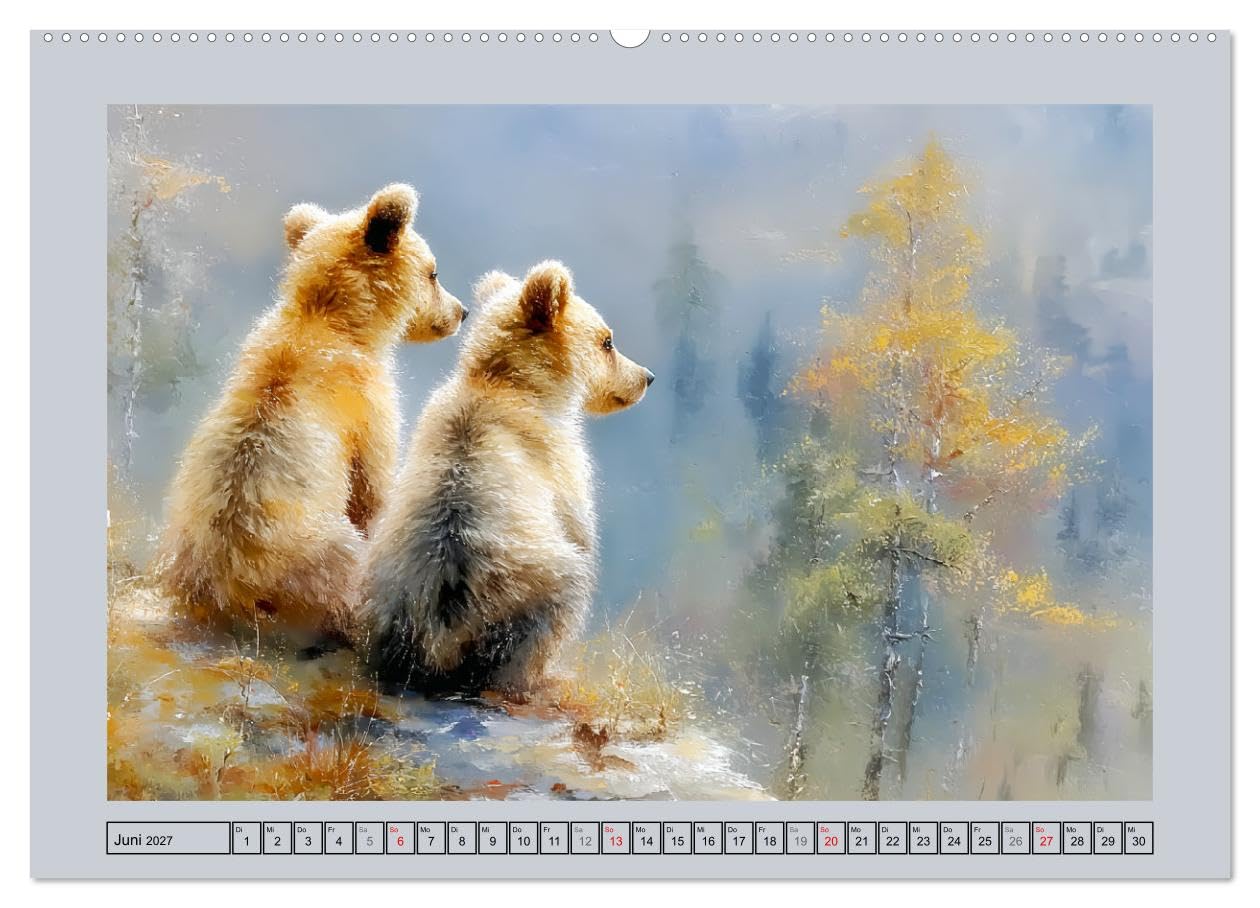 Braunbären. Teddy-Familie im Einklang mit der Natur (Wandkalender 2027 DIN A2 quer), CALVENDO Monatskalender: Malerische Illustrationen zeigen ... Licht und harmonischer Natur (CALVENDO Tiere)