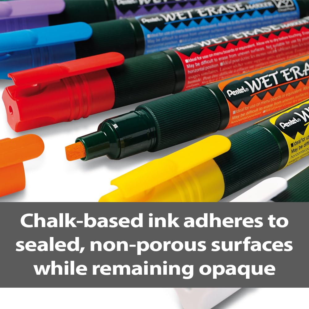 Pentel SMW26-GO Wet Erase Marker, Kreidemarker, Feucht abwischbar, Keilspitze, 12 Stück, Gelb