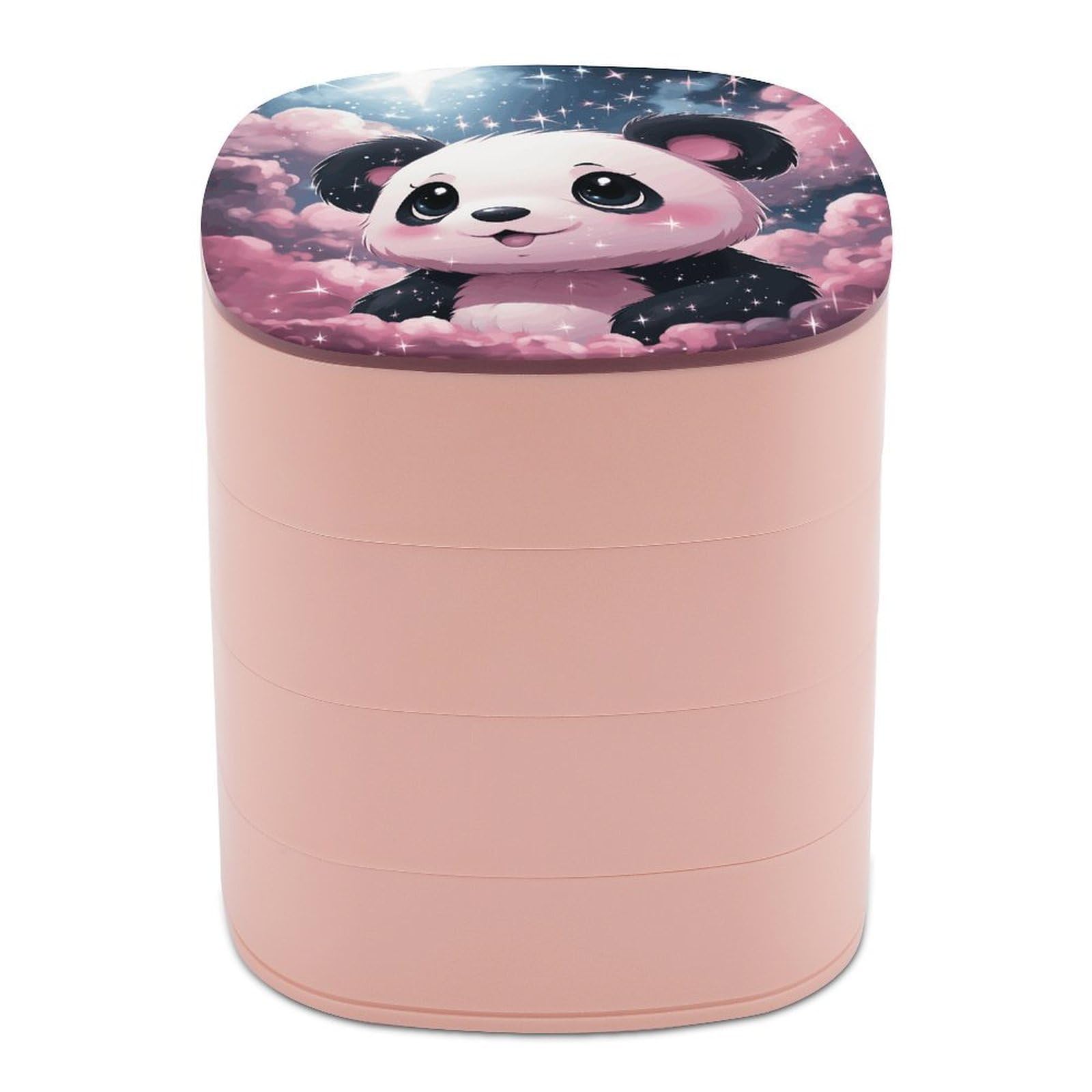 VstaDank Pink Panda Jewelry Box 360° Rotatable Jewelry Organizer 4 Layers Jewelry Case with Lid Fashion Portable Earring Holder for Bracelets Rings Bracelets Vanity