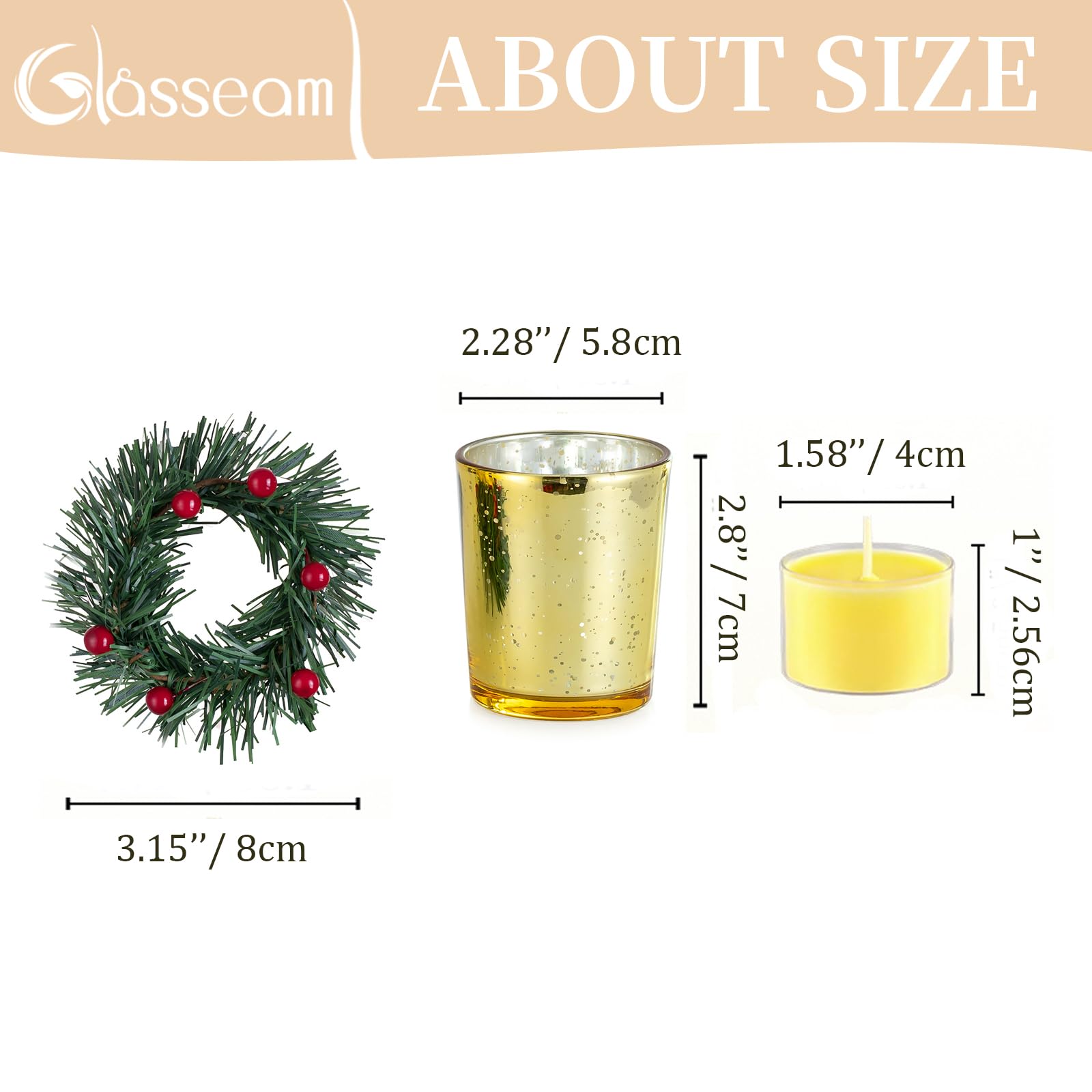 Glasseam Portacandelitas De Navidad: Portavelas De Oro con Anillo para Velas Set De 12 Portacandelitas De Cristal para Centro De Mesa NavideñO Portavelas Votivas De Mercurio para DecoracióN del Hogar