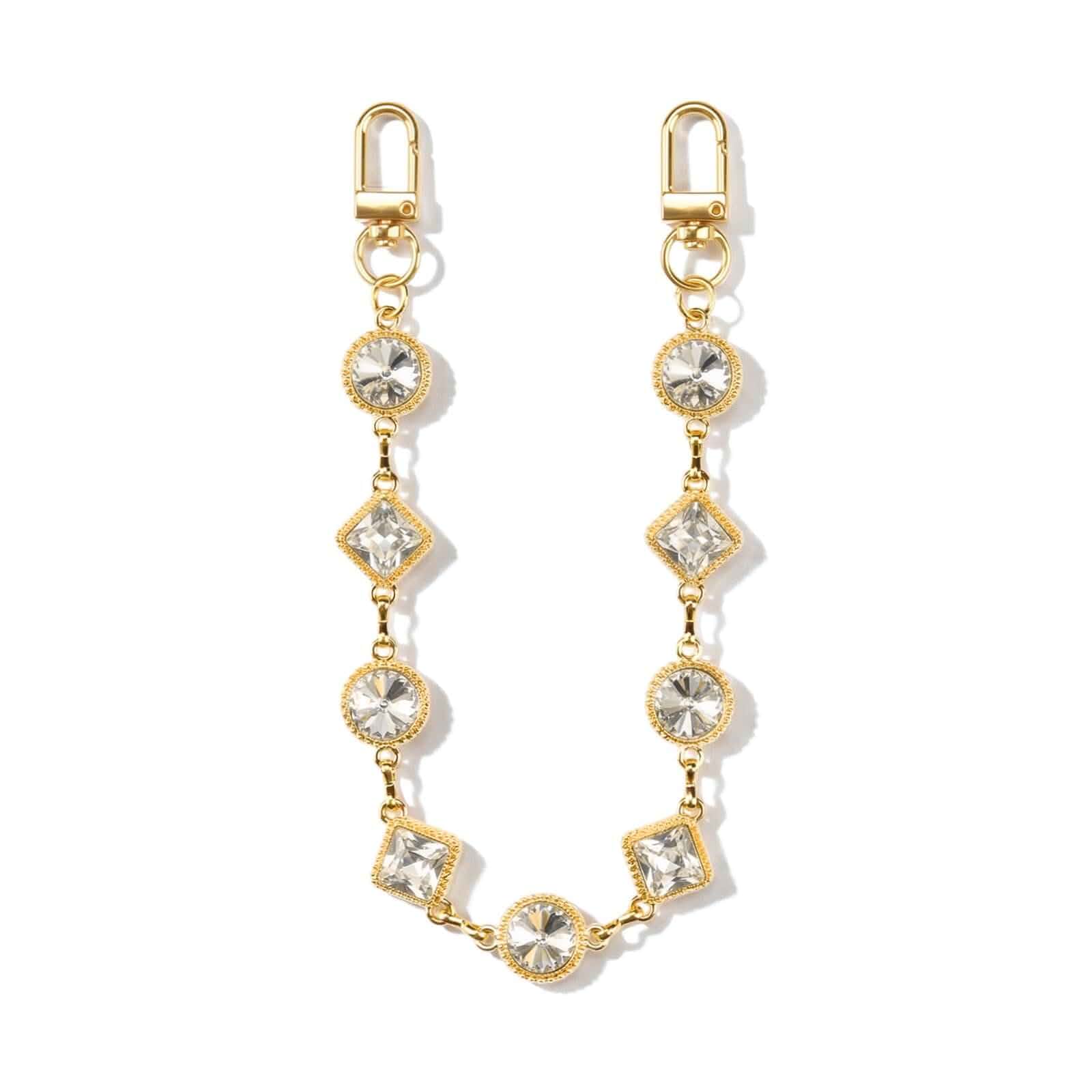 Square & Round Zircons Bag Chain Charm, Brilliant Rhinestone Purse Chain Strap, Shoulder Bag Extender for Women, Gold Dressy Handbag Accessories for Wedding Evening Party