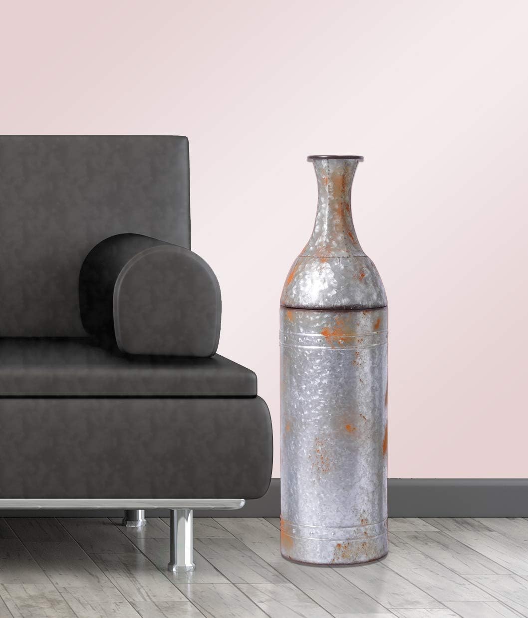 Medium Rustic Galvanized Metal Cylinder Floor Vase