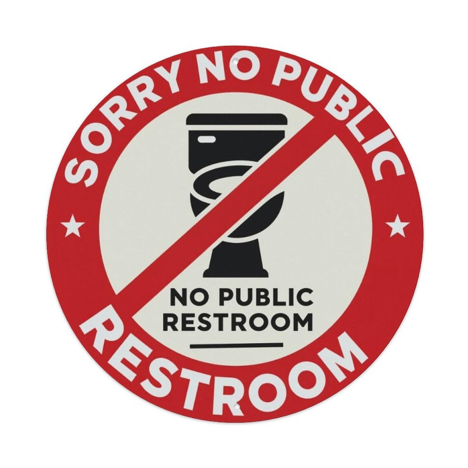 No Public Restroom Warning Round Decor Sign Vintage Aluminium Metal Sign, Retro Wall Decor for Home, Bar, Garage & Farmhouse 20x20cm
