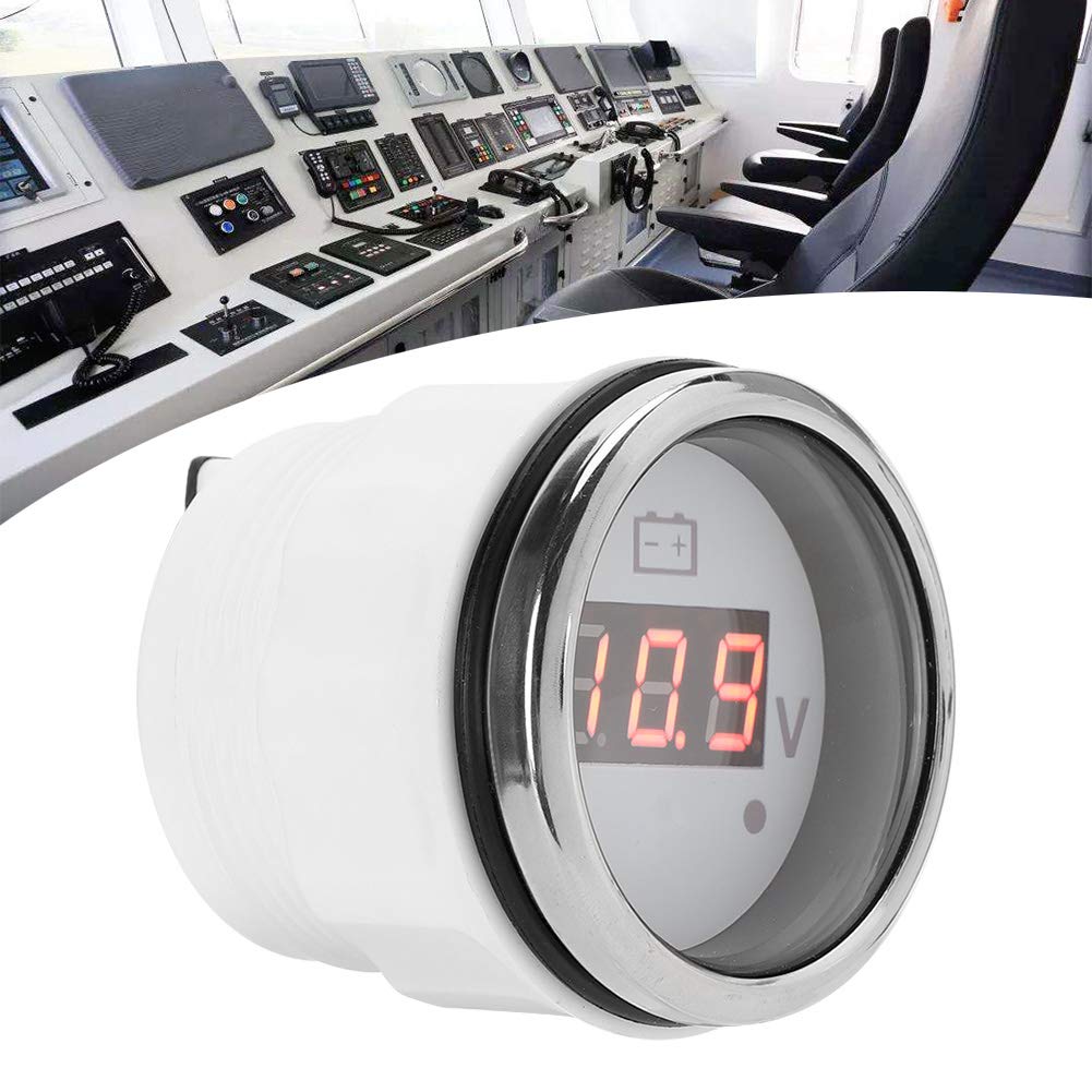 Akozon Compteur de tension de batterie, affichage numérique LED, étanche IP67, alarme intelligente universelle pour bateau et voiture, 2 pouces (blanc)