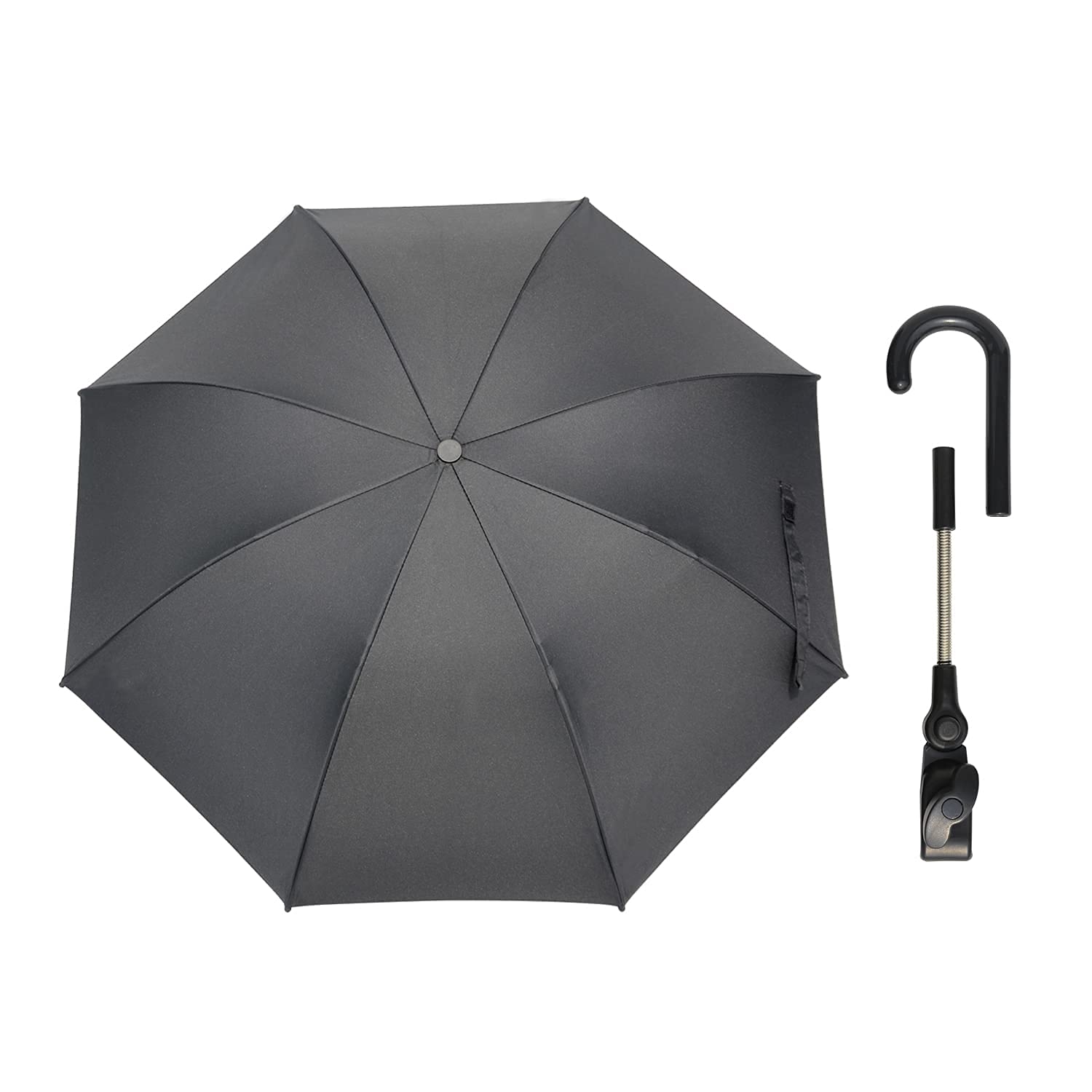 Sombrilla Universal para Cochecito de Bebé, 72 cm Parasoles de Silla de Paseo con Revestimiento UV para Protección UV 50+, con un mango de paraguas, para Cochecito & Silla de Paseo - Negro