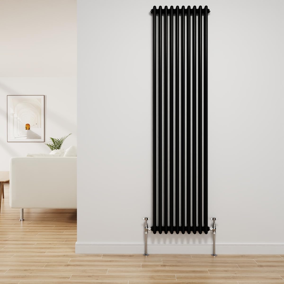 NRG Traditional Radiator Black Cast Iron 2 Column Vertical Central Heating Bathroom Radiators 1800x470mm