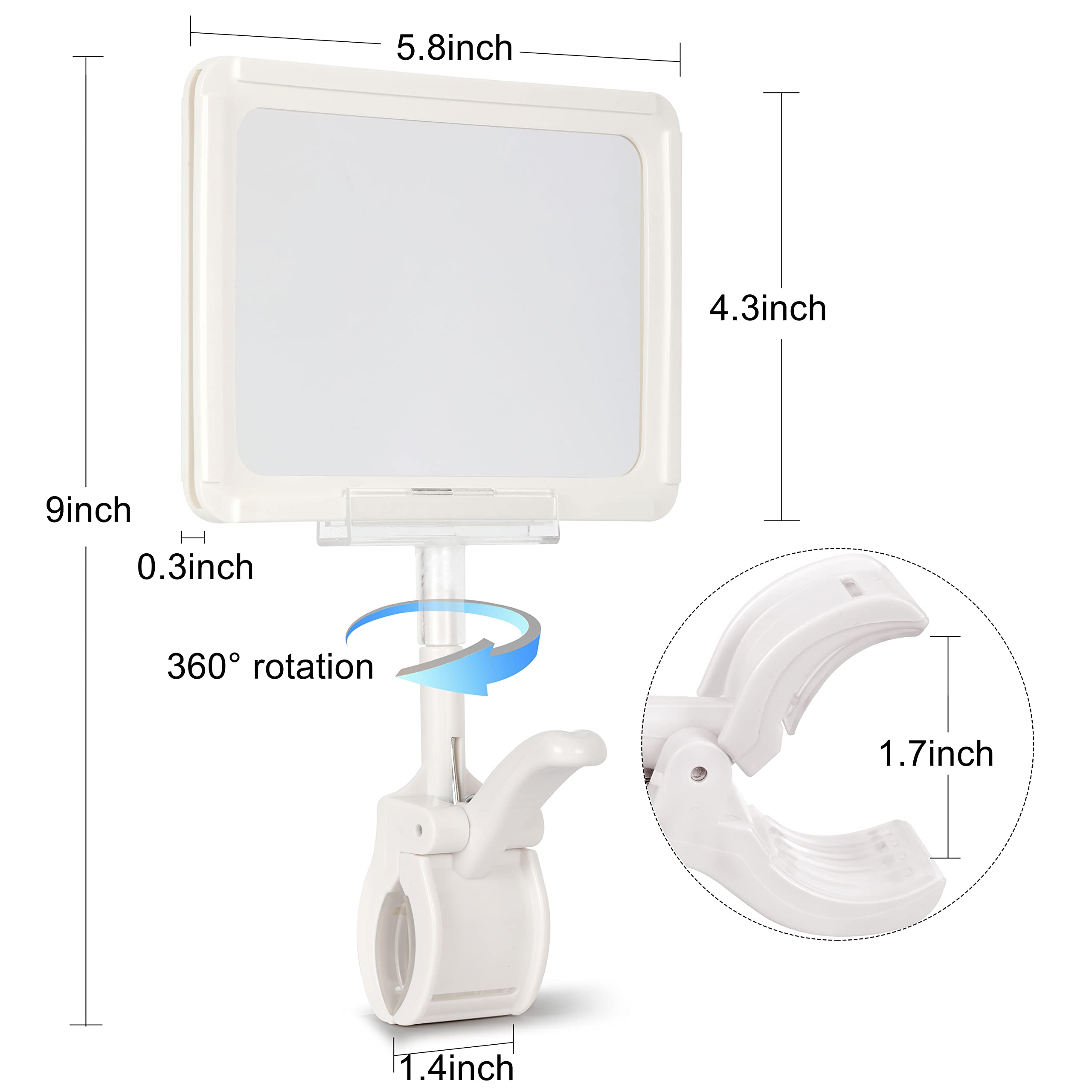 7 soportes de acrílico para carteles con pinza, 15,2 x 22,8 cm, clips de doble cabeza con protector de tarjeta de PVC, placa giratoria para colgar en barras o tubos