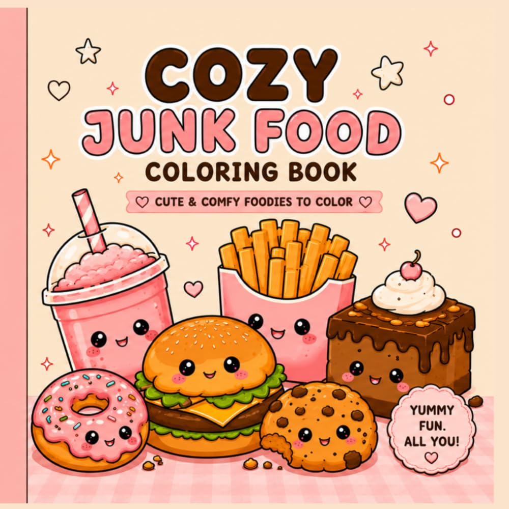 Cozy Junk Food Coloring Book: Cute Snacks & Sweet Treats to Color