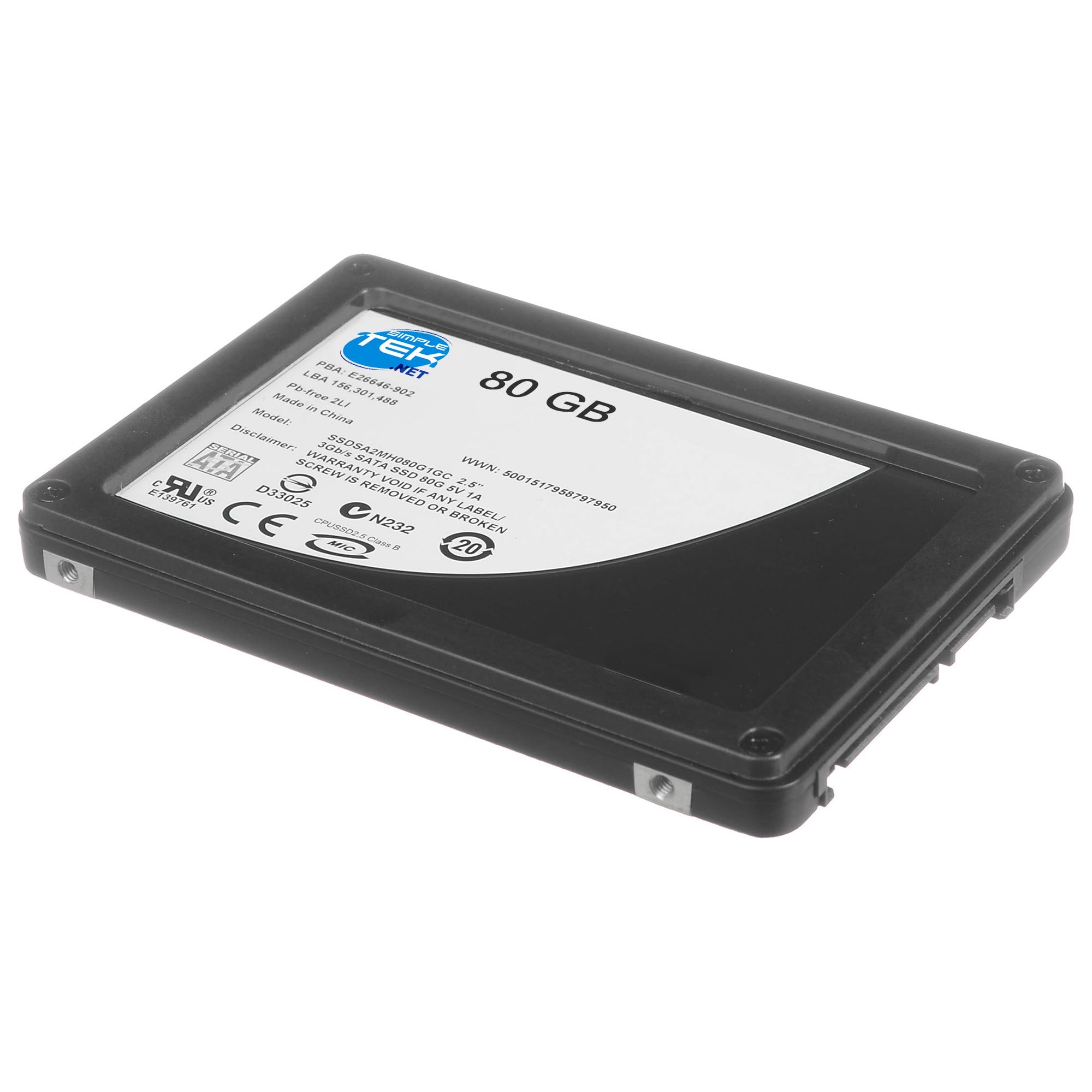SIMPLETEK - Disco a Stato Solido SSD 80 GB SATA 2.5" - Memoria MLC, Ideale per Netbook, Laptop e PC Desktop (Ricondizionato)