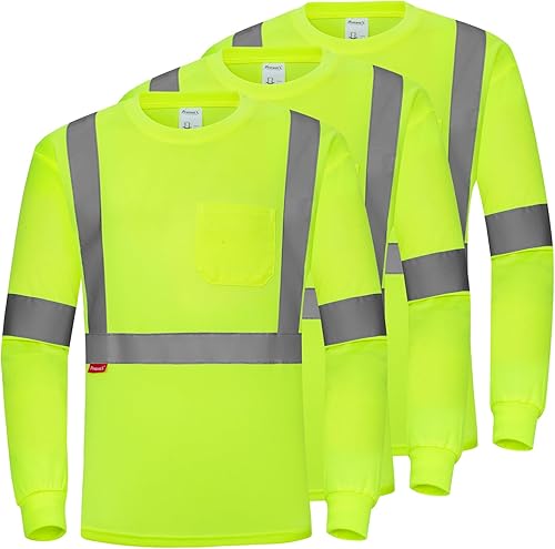 Miniatura 8 de ProtectX Camisetas de seguridad reflectantes de manga larga resistentes para hombre, de alta visibilidad para construcción, clase 2-3 tipo R