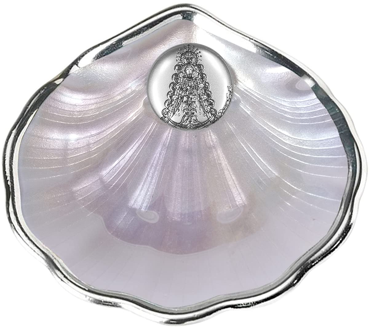Concha de Bautizo con aplique de La Virgen del Rocío.