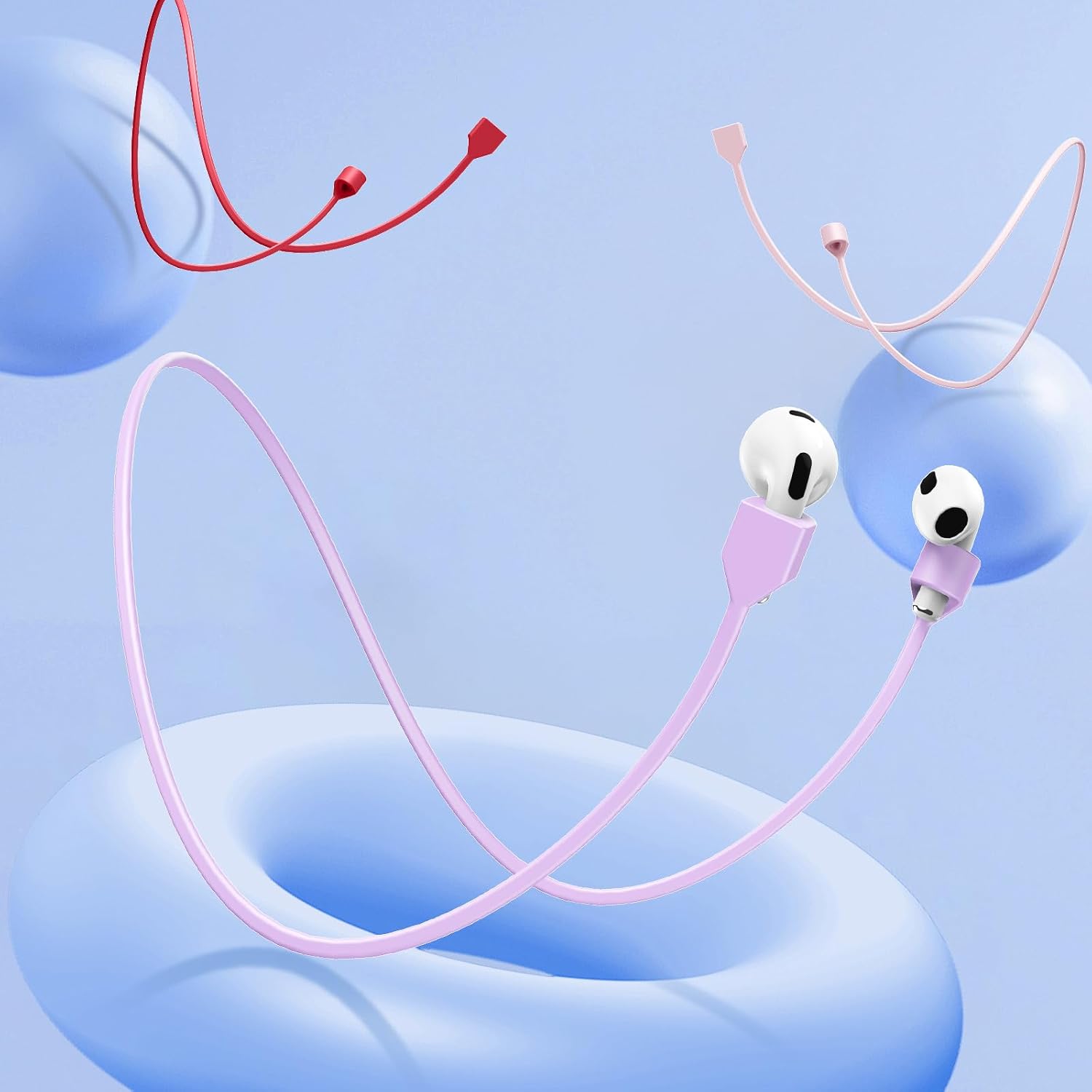 3PCS Magnetic Anti-Lost Rope Compatible with Airpods All, Soft Silicone Strap, Earbuds Holders Around Neck, Red+Pink+Purple