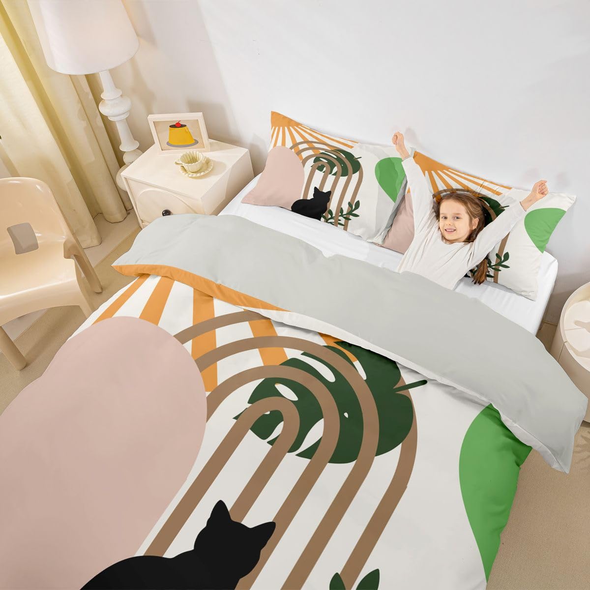 Homewish Boho geometryczny król zestawy pościeli z połowy wieku abstrakcyjny minimalizm poszewka na kołdrę śmieszne koty zwierzęta poszewka na kołdrę dla dzieci dziewcząt chłopców dorosłych tropikalne