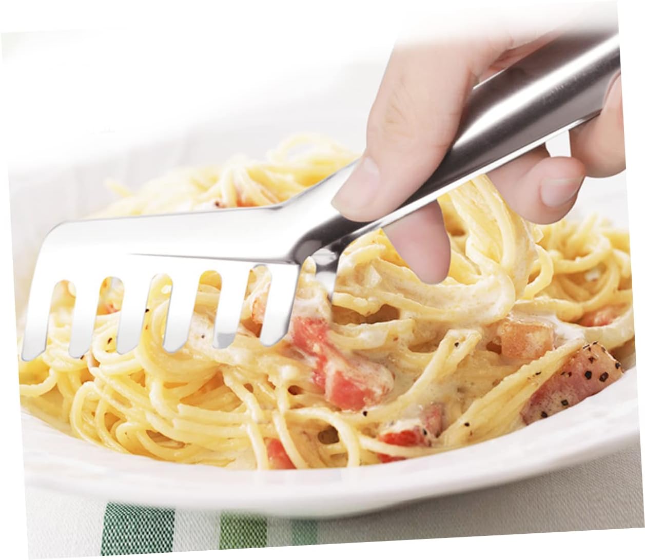 Ciieeo Stainless Steel Spaghetti Tongs Heat Resistant Grip Kitchen Utensil for Serving Pasta Salad and BBQ Essential Food Clip for Cooking