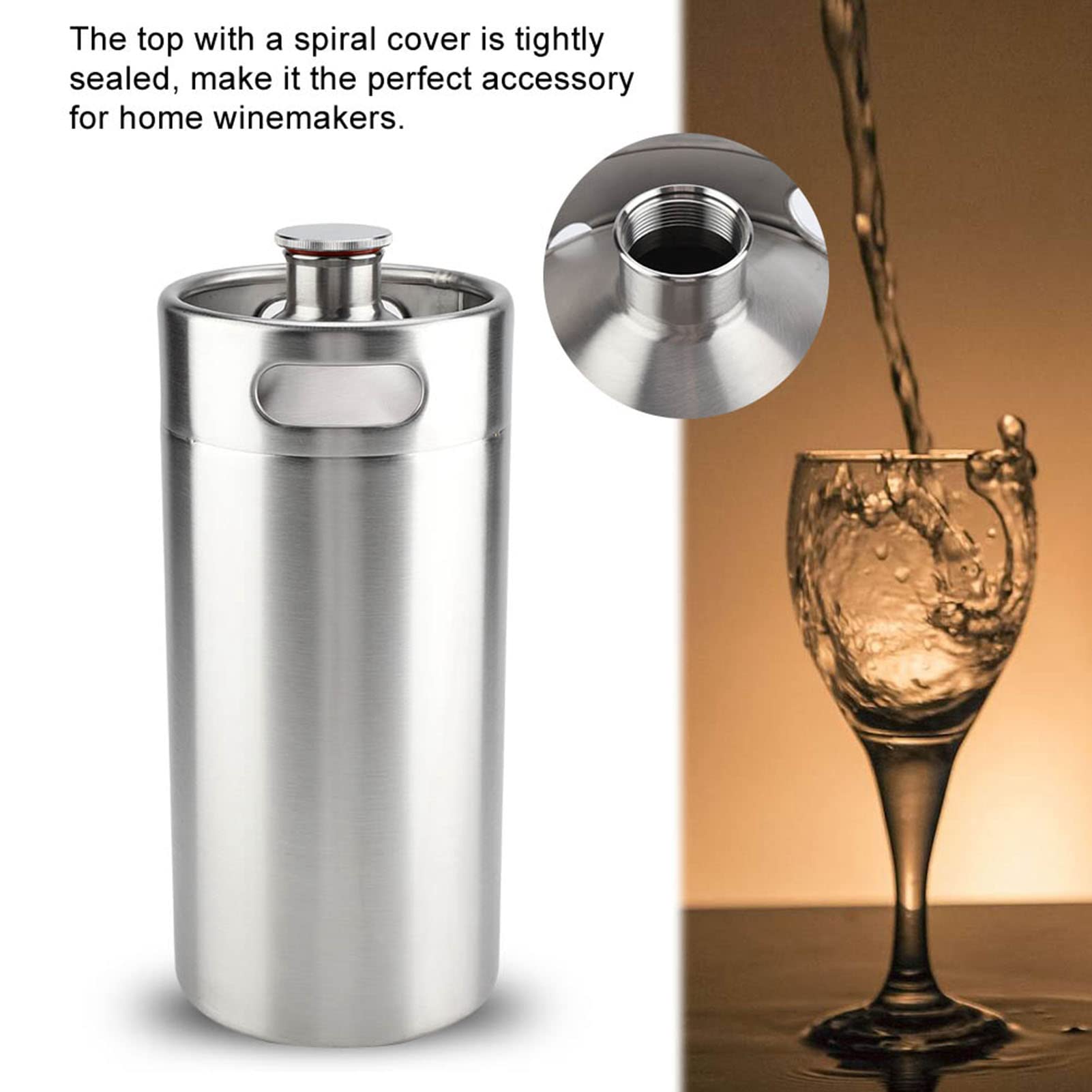 Birra in acciaio inossidabile da 4 litri con coperchio a spirale Fusto per birra fatto in casa resistente alla ruggine per birra, vino, cocktail, stoccaggio, mini fusto di
