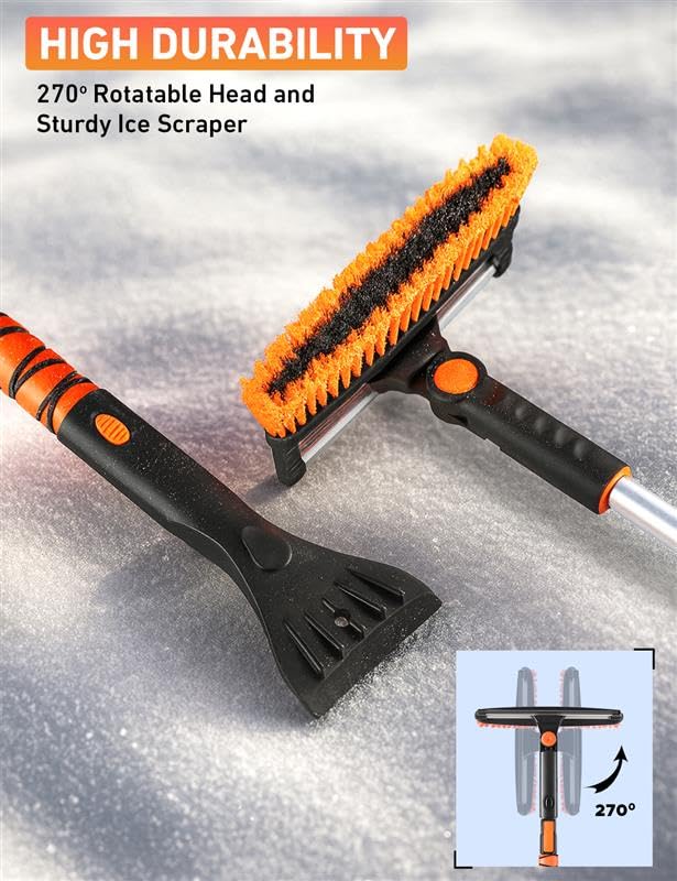 Image of EcoNour 49 inch Extendable Squeegee Snow Brush and Ice Scraper for Windshield | For Car Windows | 270 Telescopic Snow Broom with Pivoting Squeegee | Heavy Duty Car Snow Removal Tool for SUV, Truck & Car