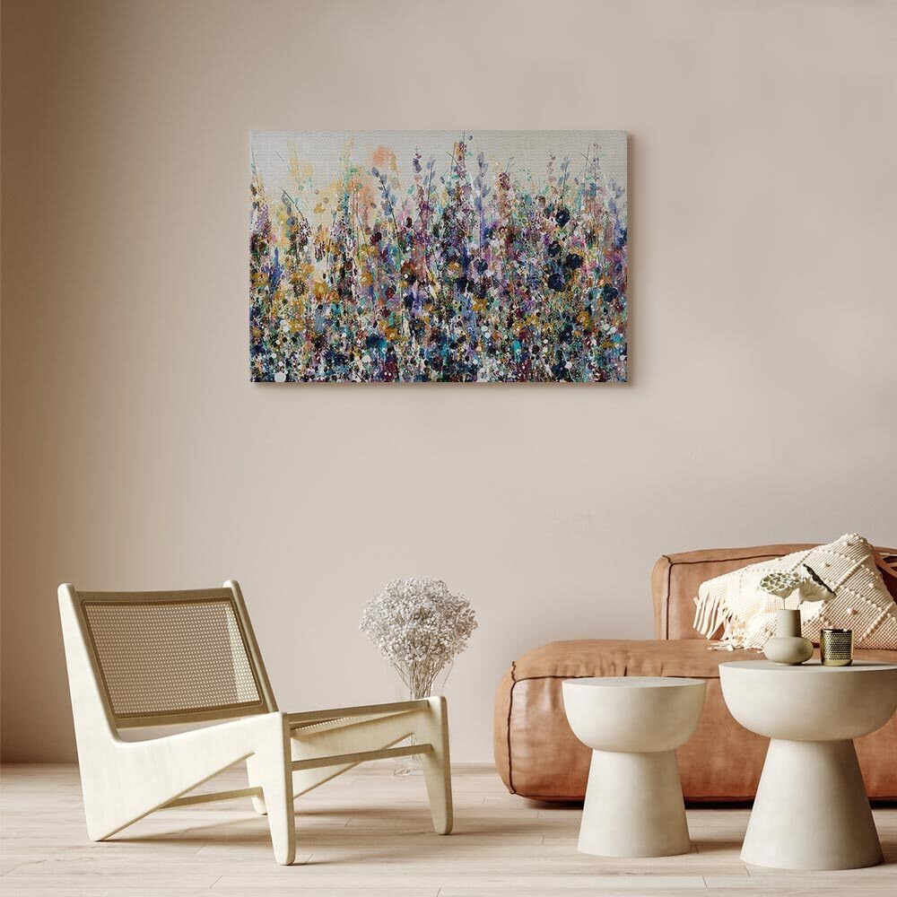 decomonkey Akustikbild Wiese Abstrakt 120x80 cm 1 Teilig Leinwand Modern | Bilder, Wandbilder XXL, Schallschlucker, Schallschutz, Akustikdämmung, Wandbild, Deko, Leise, Natur, Kunst, beige, bunt
