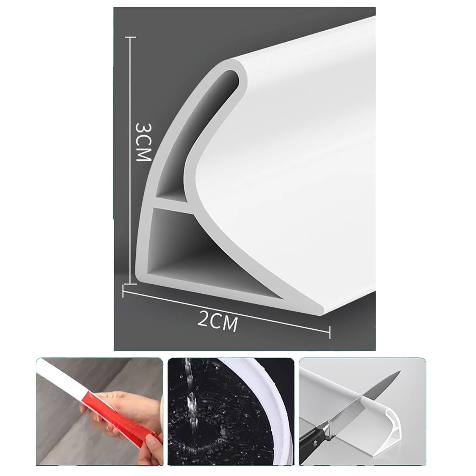 Diga per soglia doccia, paraspruzzi pieghevole in striscia di silicone con nastro adesivo, barriera autoadesiva per tappo acqua, striscia di blocco acqua per cucina ( Color : White , Size : 350CM )
