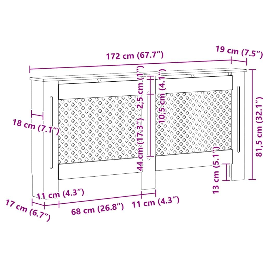 Okładzina grzejnika MDF z listwami 172 x 19 x 81,5 cm, akcesoria grzewcze do salonu i łazienki, energooszczędne, uniwersalnie kompatybilne, wytrzymałe, kompaktowe, stylowe