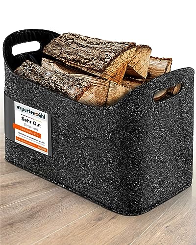 MAHEWA Holzkorb aus verstärktem Filz- mit kratzfestem Innenmaterial- Handgefertigter Kaminholz- Korb mit Großer Tragkraft- Faltbarer Filzkorb für Brennholz und für Vieles mehr Anthrazit