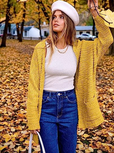 Anrabess Womens Open Front Fuzzy Cardigan Sweater Batwing Sleeve Loose Knit Popcorn Cloak Outwear With Pockets A230Huangse-S Yellow #TOP6