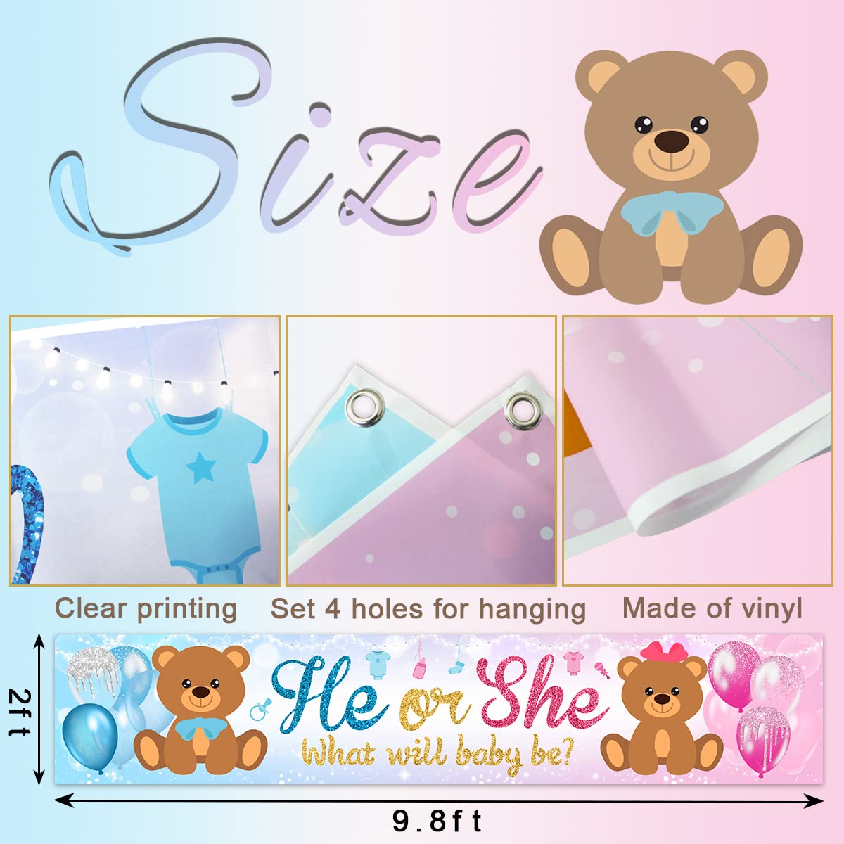 Gender Reveal DecorationHe or She Baby Bear Banner Baby Shower Yard Sign Photo Booth Props for