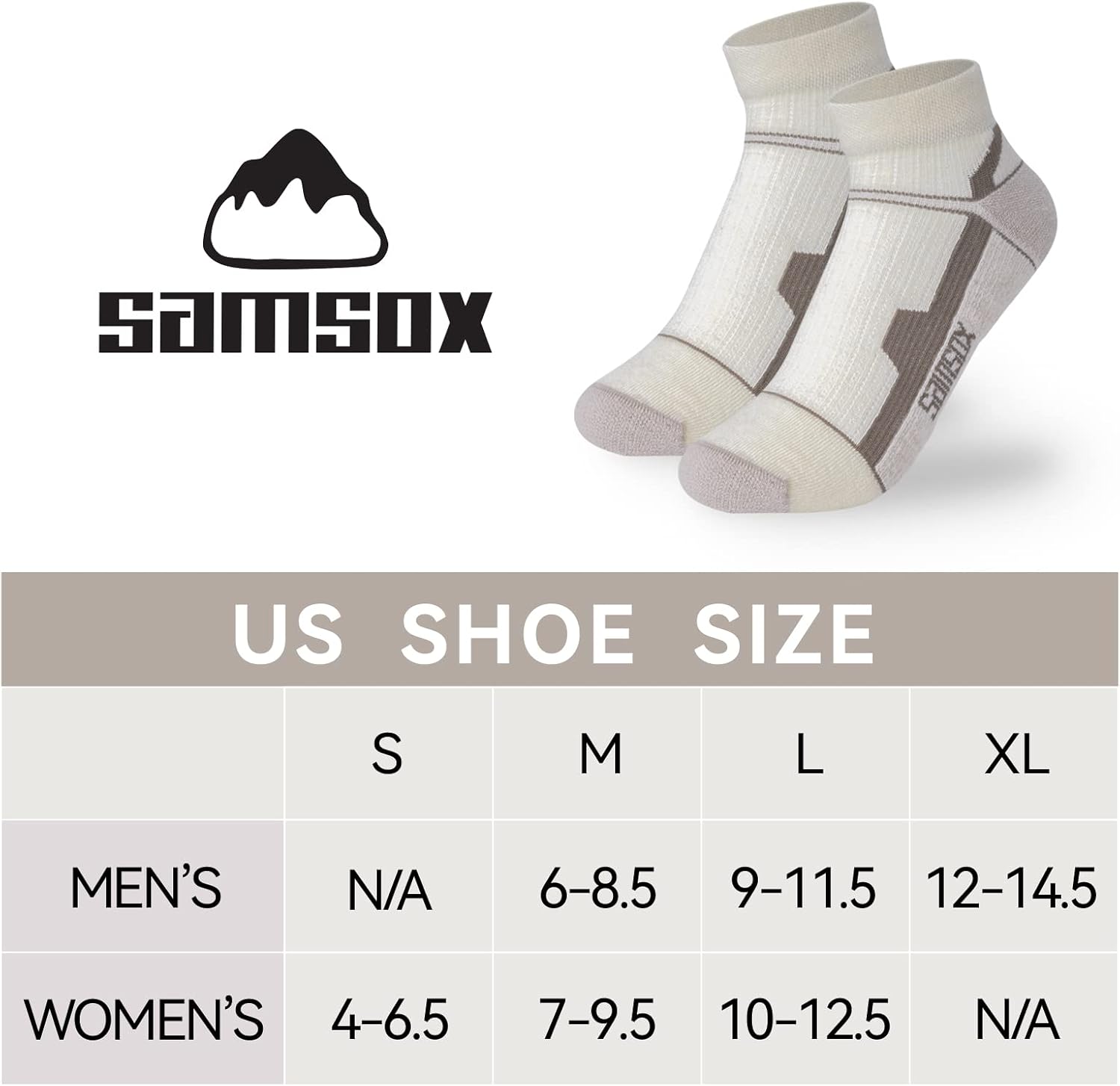 SAMSOX 2-Pair Merino Wool Ankle Running Hiking Socks, Made in USA Cushioned Sport Socks for Men & Women (Moab Quarter)
