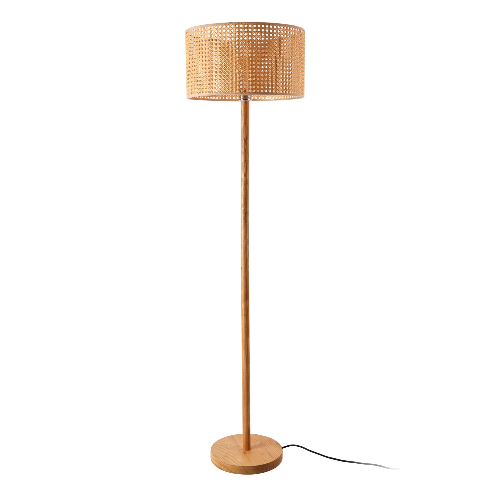 lux.pro Stehleuchte Rochdale Stehlampe E27 mit Fußschalter Standlampe für Wohnzimmer Schlafzimmer aus Holz und Rattan Stimmungslicht Gelbbraun/Holzfarben