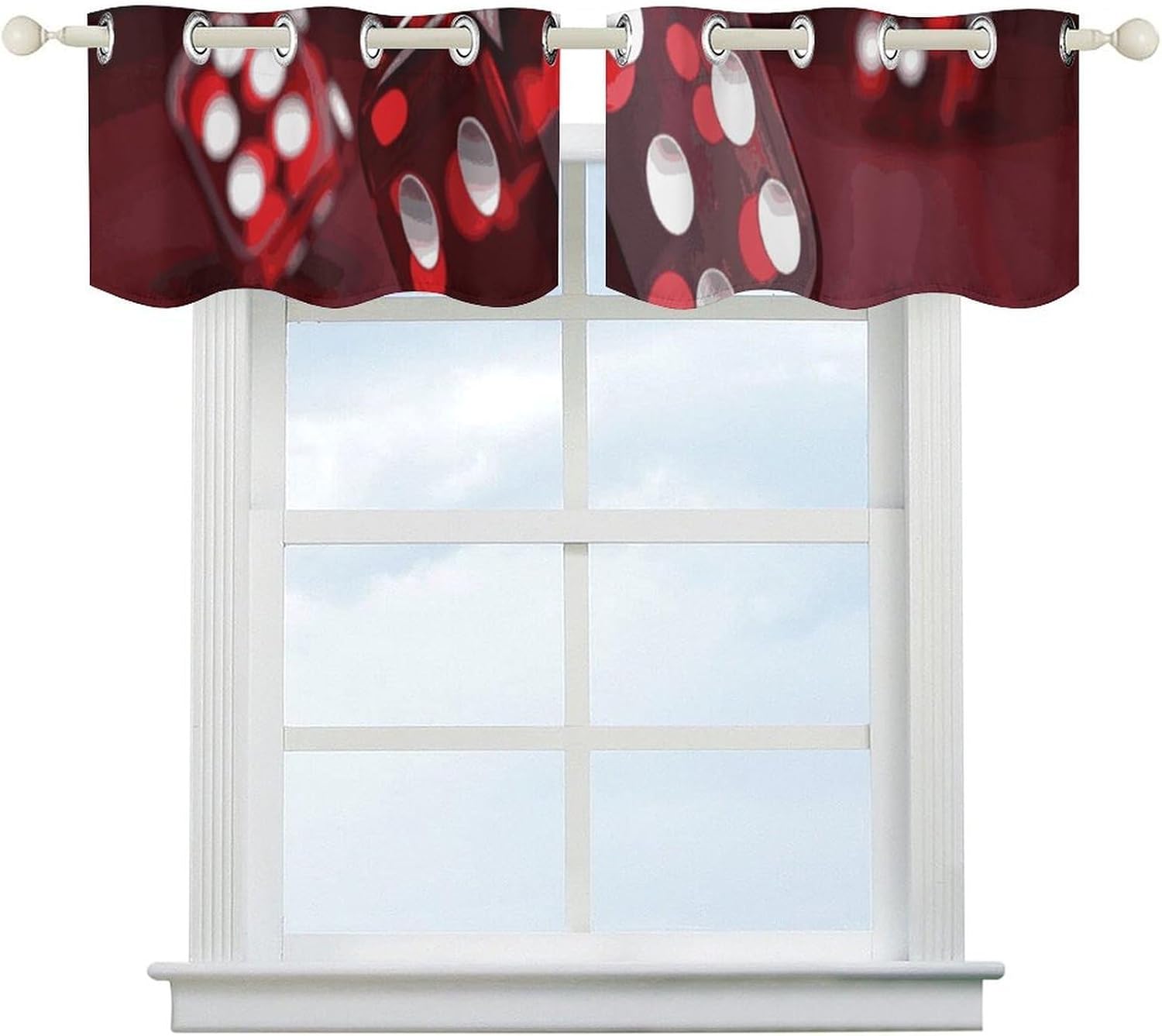 Red Dice Valances for Window 2 Panels. Light Filtering Curtains Farmhouse Short Small Valance.Modern Curtains for Windows Living Room Kitchen Over Sink.