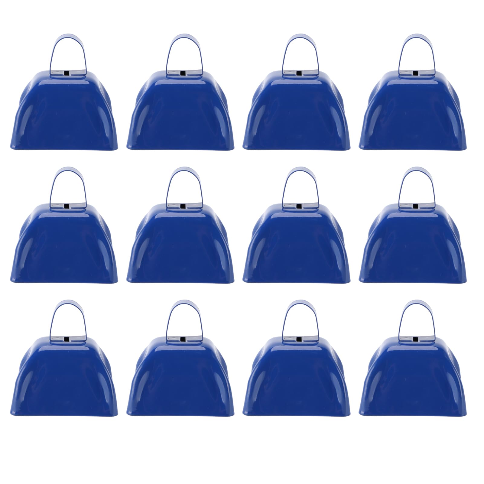 Gavigain 12 Pack Handheld Cowbells, Loud and Impactful Sound, Rusts Resistant Metal, Blue Noise Makers for Sports, Tailgates, Parties, and Music Classes