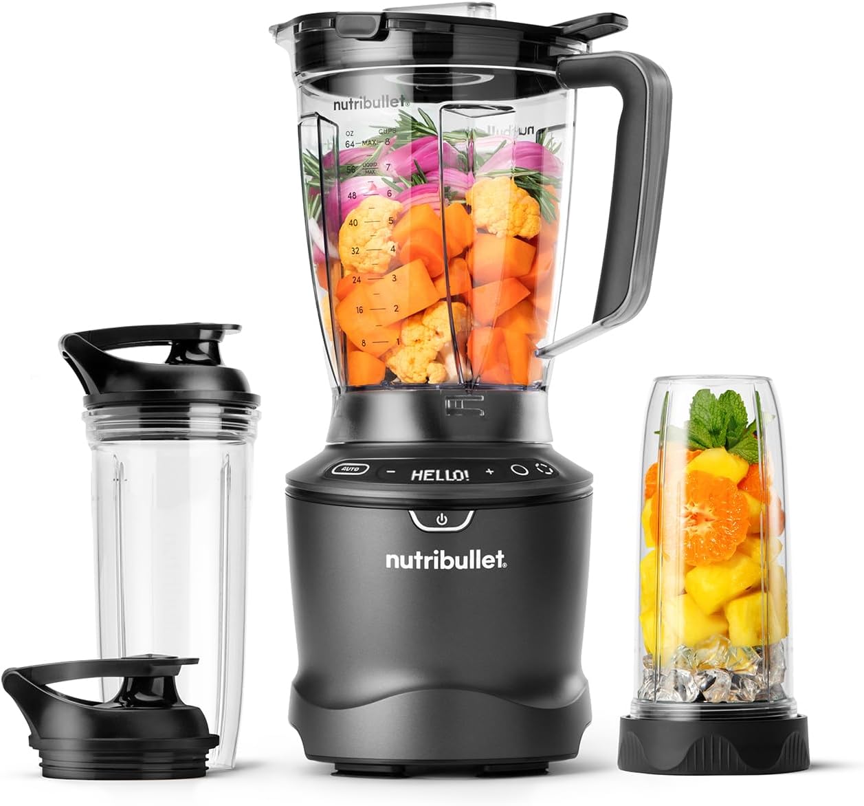 nutribullet SmartSense Blender Combo – 1500W Base with 1.6L Jug & 2 Personal Cups with Lids – Satin Black Finish – 5 Pre-Programmed Smart Auto Cycles – Blend Fruit, Ice & Nuts – For Smoothies & Juices