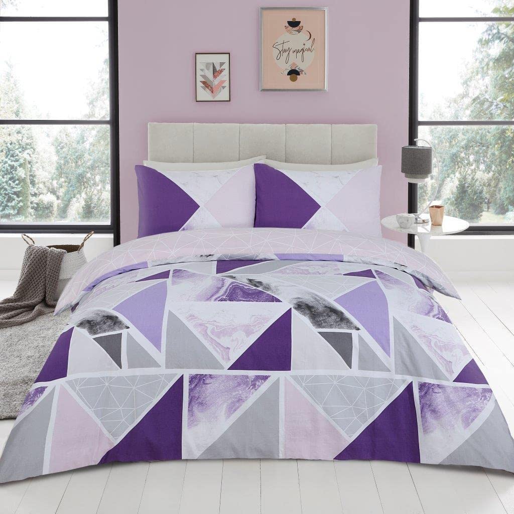 Fairwayuk Mila - Purple Mila Purple Duvet Cover Set King, Quilt Bedding With Pillowcase, Ultra Soft, Easy Care