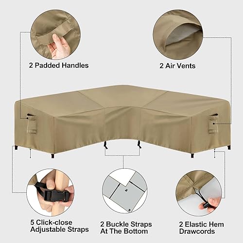 Miniatura 5 de PureFit Funda de sofá modular para exteriores, impermeable, en forma de V, para patio, terraza, césped y patio trasero, 100 x 100 pulgadas, color