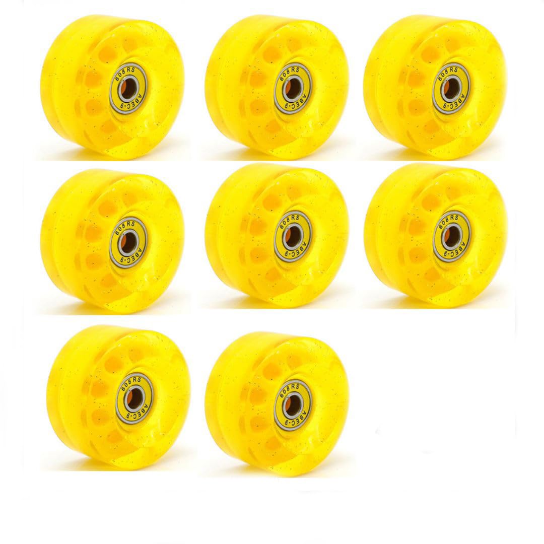 Yidome 8 Pack 58 * 32mm No Light Indoor QUAD Roller Skates Wheels 82A double Line Skates Wheels with Bearings for Double Row Skating Quad Skates Accessories(Yellow)