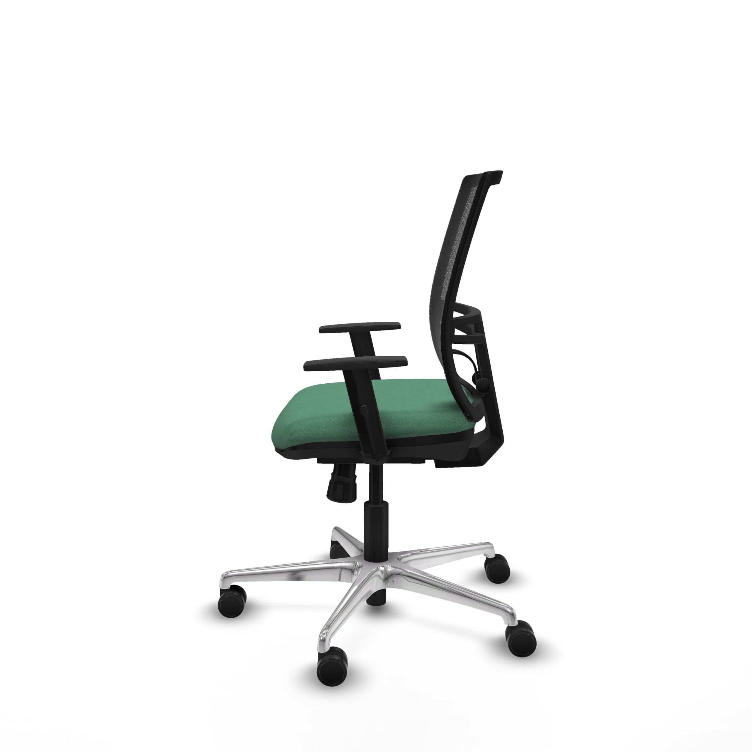 Piqueras y Crespo - Sedia operativa Yunquera con bracci 1D, supporto lombare regolabile in altezza. Dotato di sincro 4 posizioni e schiuma di taglio. con ruote 65 mm nylon. Nero/Verde smeraldo
