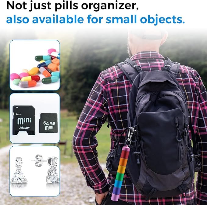 Image of Weekly (7-Day) Pill Box, Multicolored Medicine Planner, Metal Moisture-Proof Portable Week Holder Container, Daily use Planner for Tablet Vitamin Supplement Ideal for Travel and Home, pill case