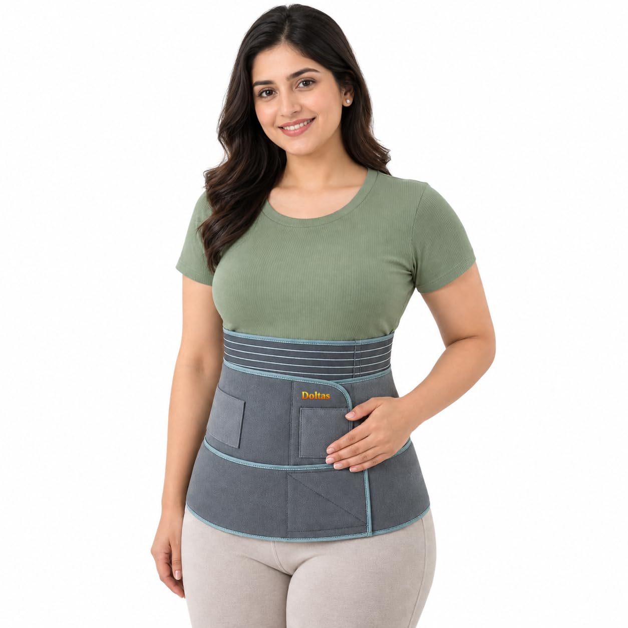 DOLTAS 3-in-1 Post Pregnancy Abdominal Belt for Women – C-Section Abdomen Belt & Belly Wrap for After Delivery Recovery – Adjustable Postpartum Belt, Maternity Belt for Waist, Pelvis & Tummy Support (Free Size) (Grey & Green)