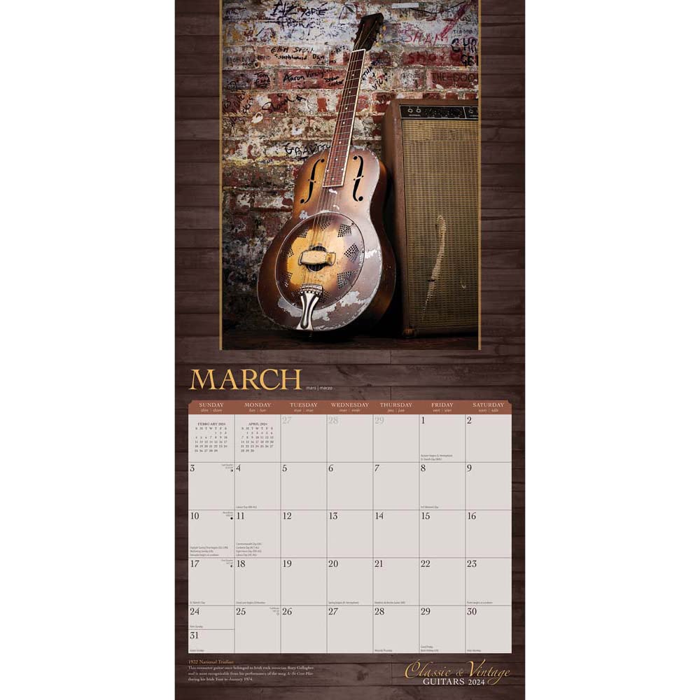 Amazon.com: Classic & Vintage Guitars | 2024 12 x 24 Inch Monthly Square  Wall Calendar | Sticker Sheet | StarGifts | Instrument Music Entertainment  : Office Products
