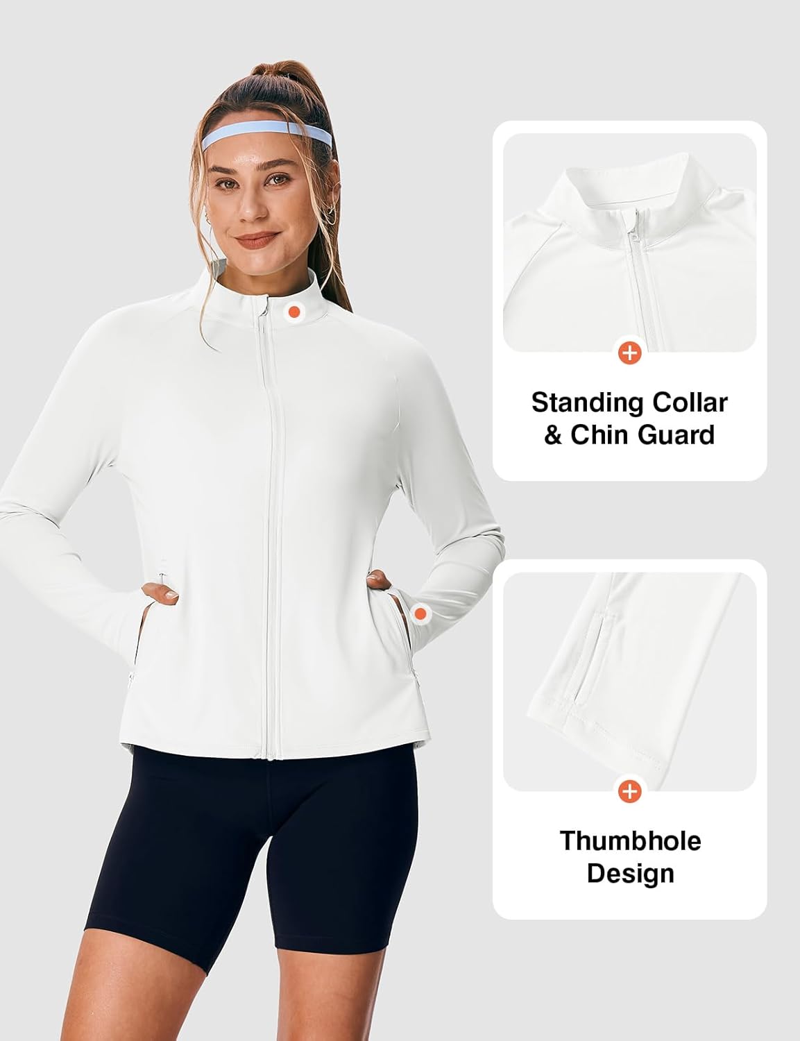 BGOWATU Women's Lightweight Workout Athletic Jacket UPF 50+ Zip Up Running Jackets Sun Shirt with Thumb Holes