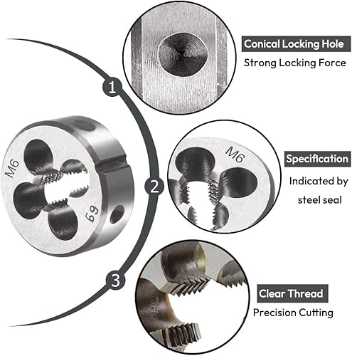 Miniatura 20 de M12 X 1.25 Métrico Grifo y Troquel Set M12 X 0.049 in HSS Recto Estriado Máquina Rosca Mano Derecha Tornillo Macho y Troquel de Roscado Redondo