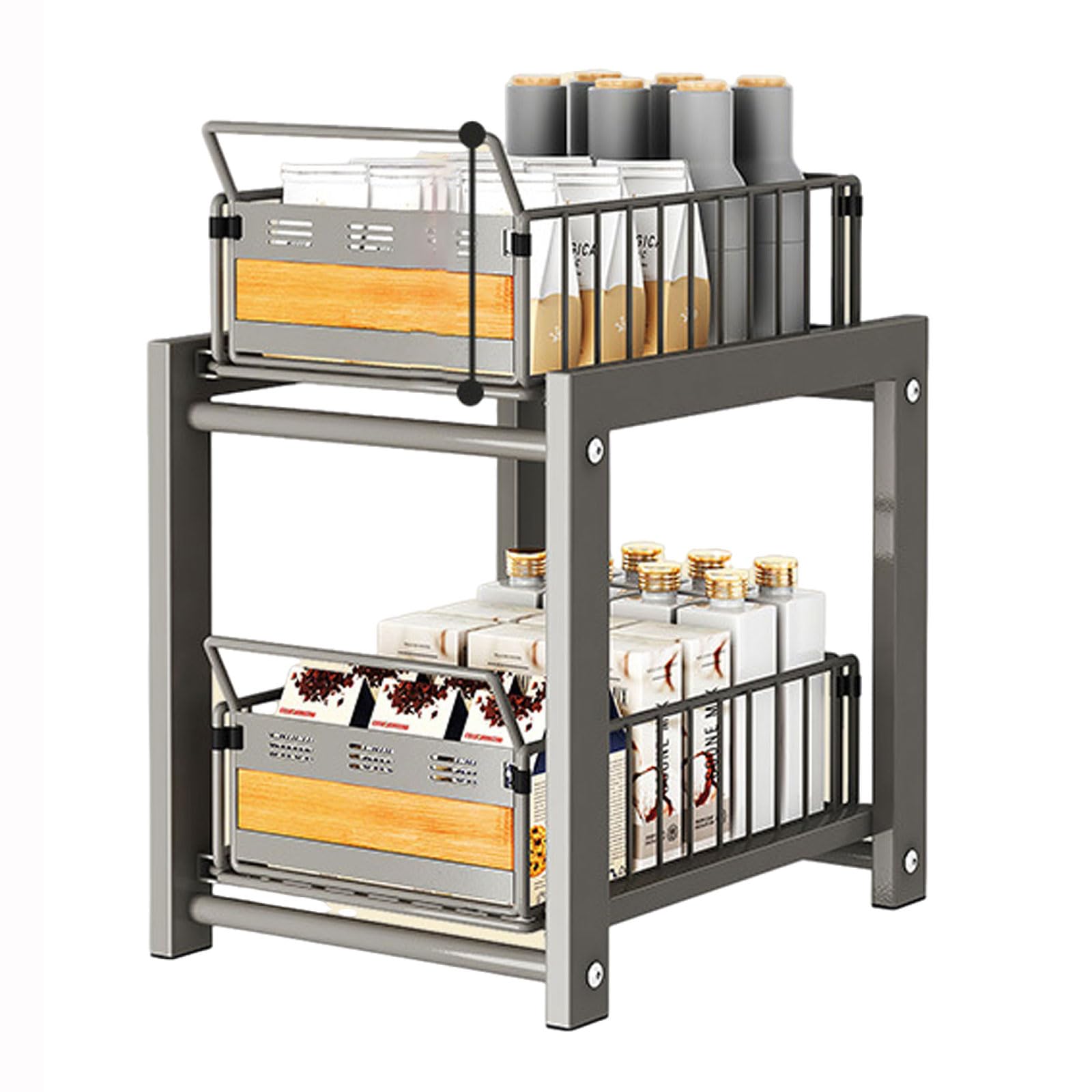 Organizador Bajo Fregadero,Organizador Bajo Fregadero Deslizable,Encimera Organizador Multiuso,Estante de Armario de Cocina o Baño de 2 Niveles,para Especias,Condimentos,Jabones,Frascos