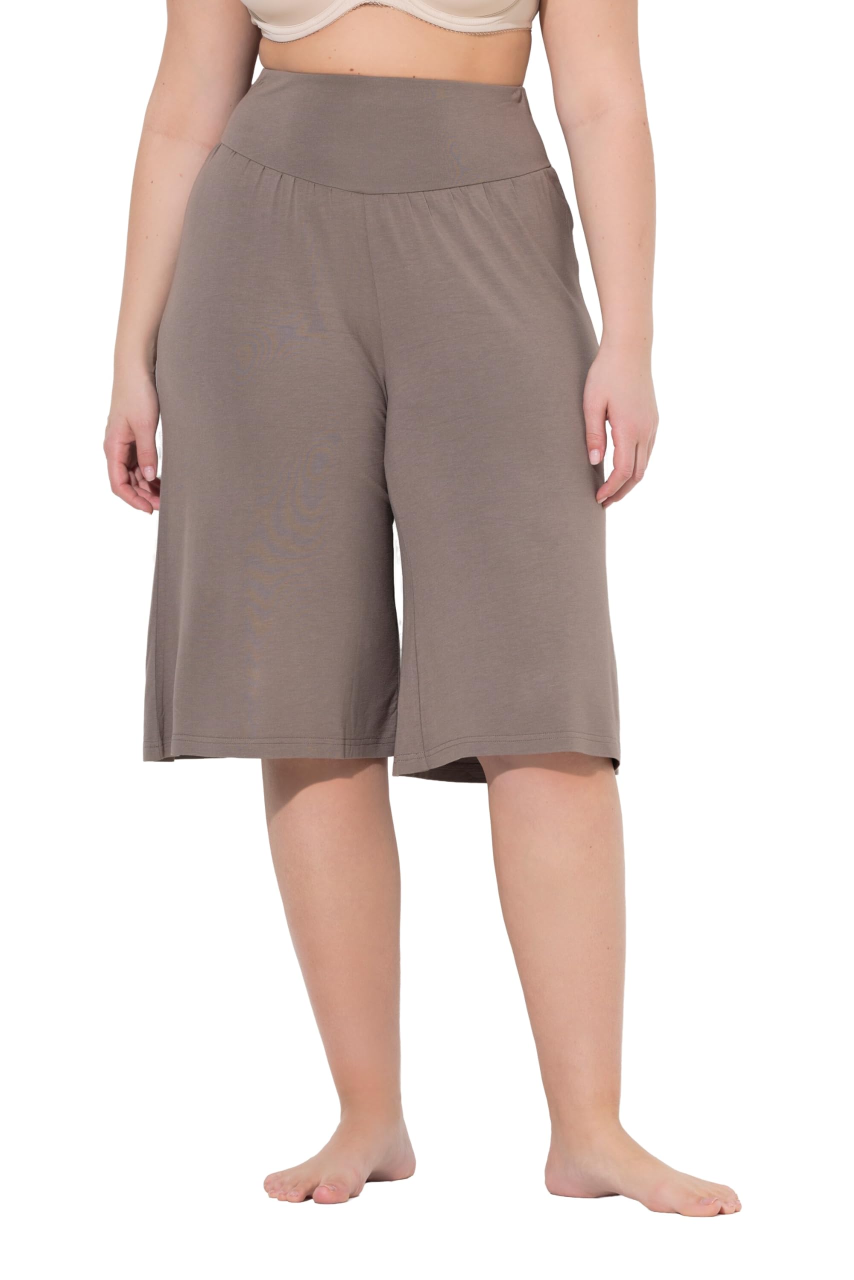 Ulla Popken Ladies Plus Size Plus Size Bermuda Shorts Wide Straight Leg Elastic Waist 818539, Nougat Brown, 50W / 32L