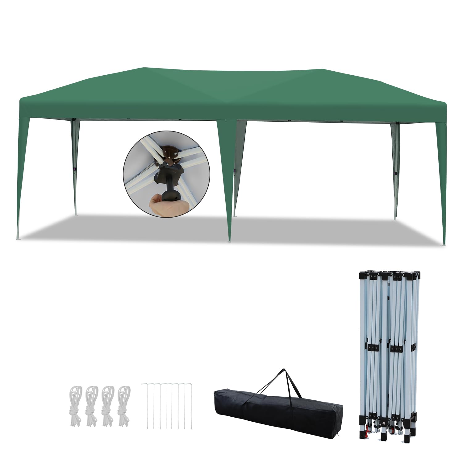 Pavillon 3x6m wasserdicht stabil Winterfest, Faltpavillon Camping mit Zentralverriegelung, Gartenzelt, Gazebo, UV-Schutz Partyzelt, Höhenverstellbarer Gartenpavillon,Grün