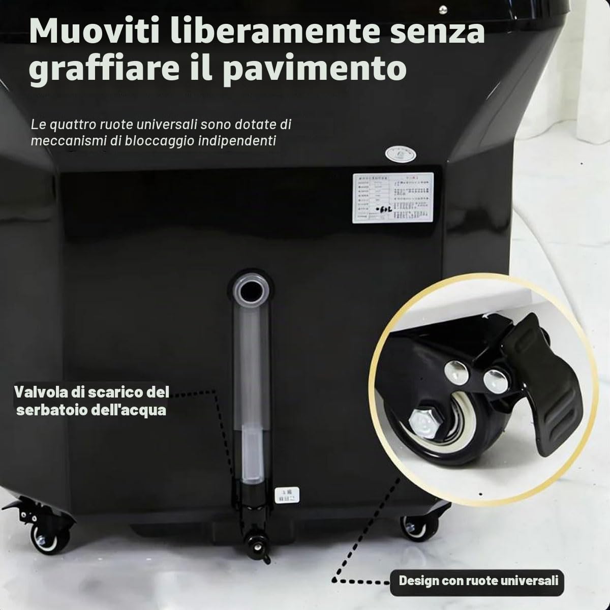Head-spa dispositivo con cascata e massaggio idrojet – Vaschetta massaggiante professionale con cromoterapia a 7 colori, ideale per saloni, spa e casa (nero + affumicatore)