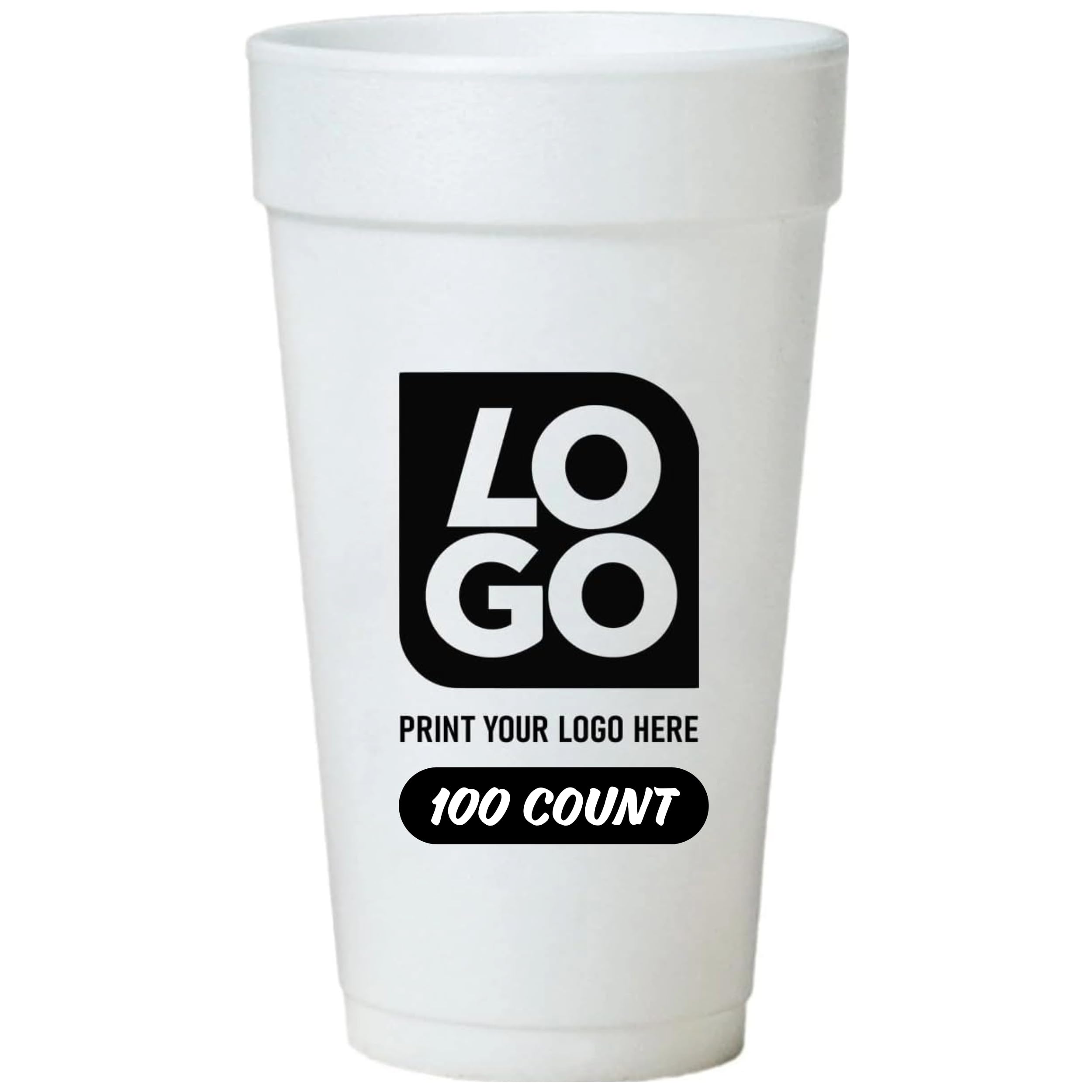 Custom 24 Oz. Styrofoam Cups with Single-Color Imprints, Perfect for Events, Business Marketing, and Restaurant Marketing. (Qty 100)